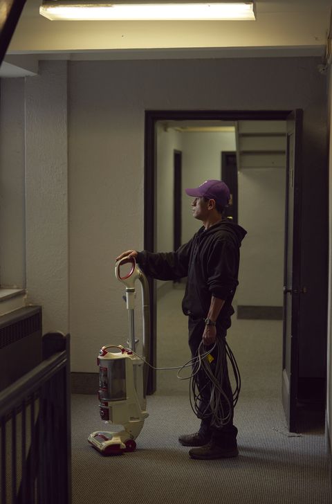 Memo Moralez in the apartment building where he works in Rego Park, Queens, NY on Wednesday, February 12, 2020.