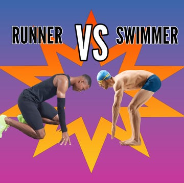 Runner versus swimmer comparison between a runner and a swimmer with explosive energy backdrop