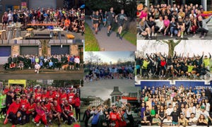 a collage of pictures showing running clubs and crews