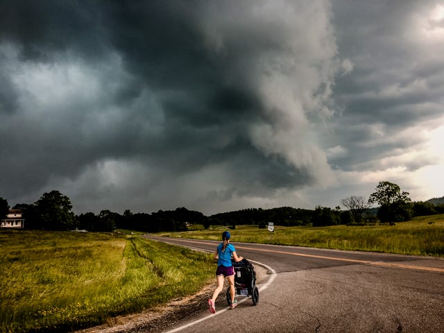woman running with stroller