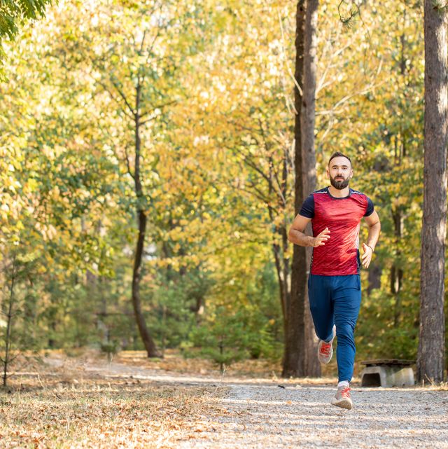 running in the forest