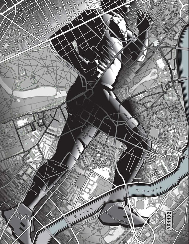 running, map, london, illustration