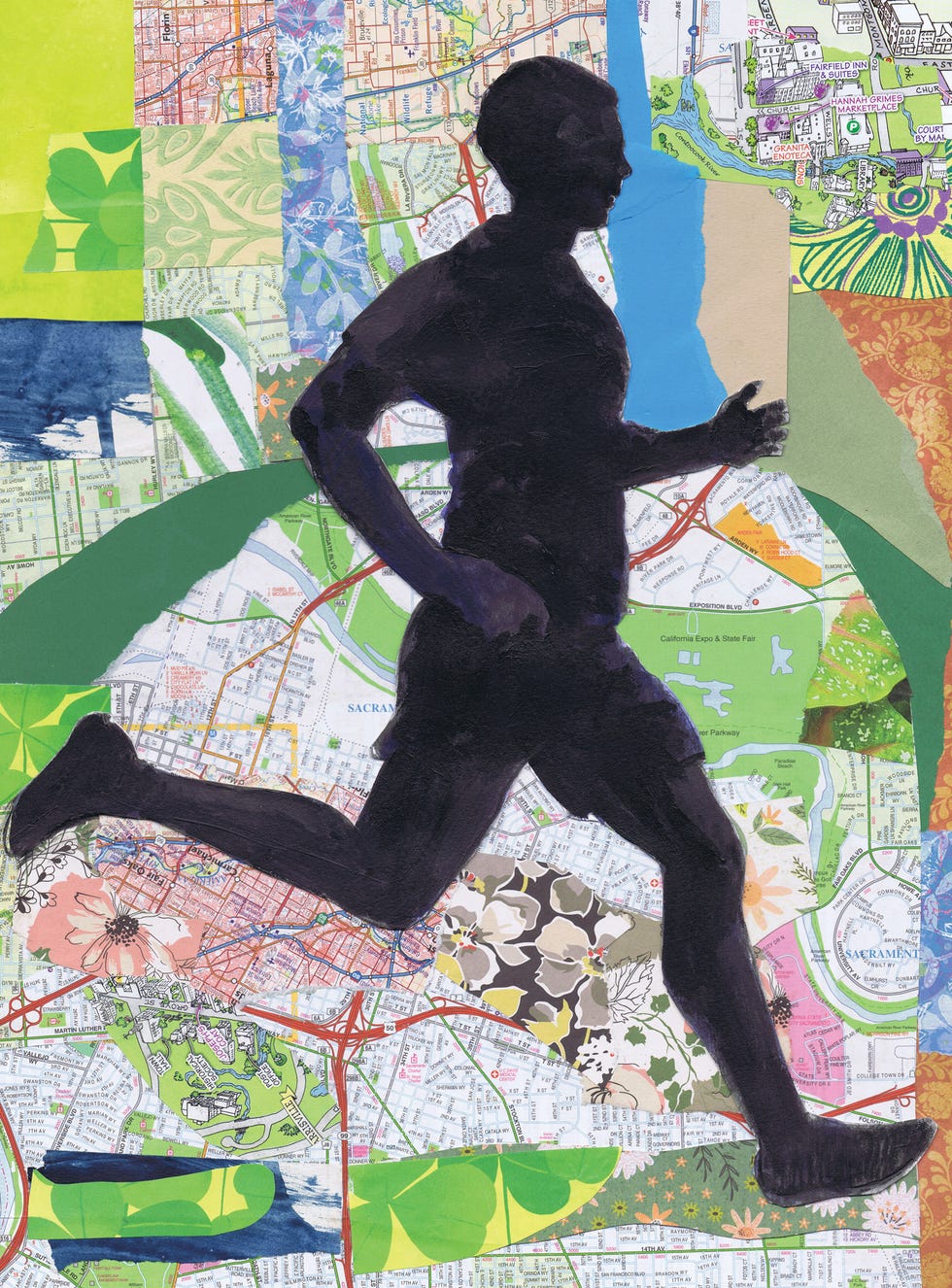 running, maps, cities, illustration
