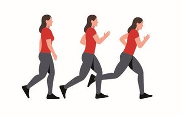 sequence showing a woman transitioning from walking to running