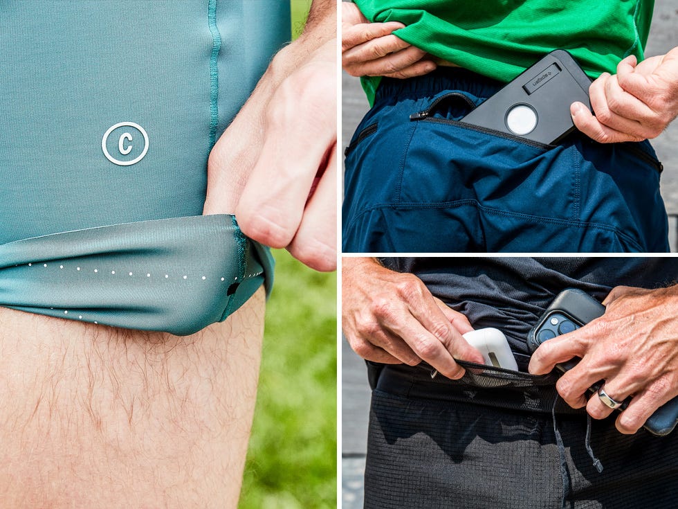 demonstration of shorts and shirts with discreet pockets for carrying devices