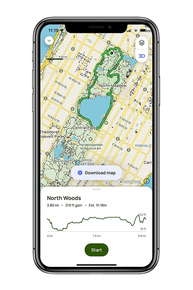 alltrails map of north woods running route in central park