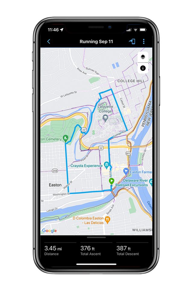 running route in easton pennsylvania on garmin connect app