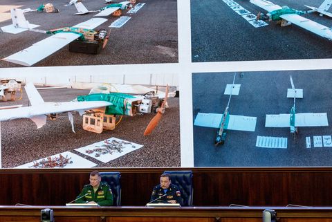 Russian Defence Ministry shows combat drones that attacked Russian military bases in Syria