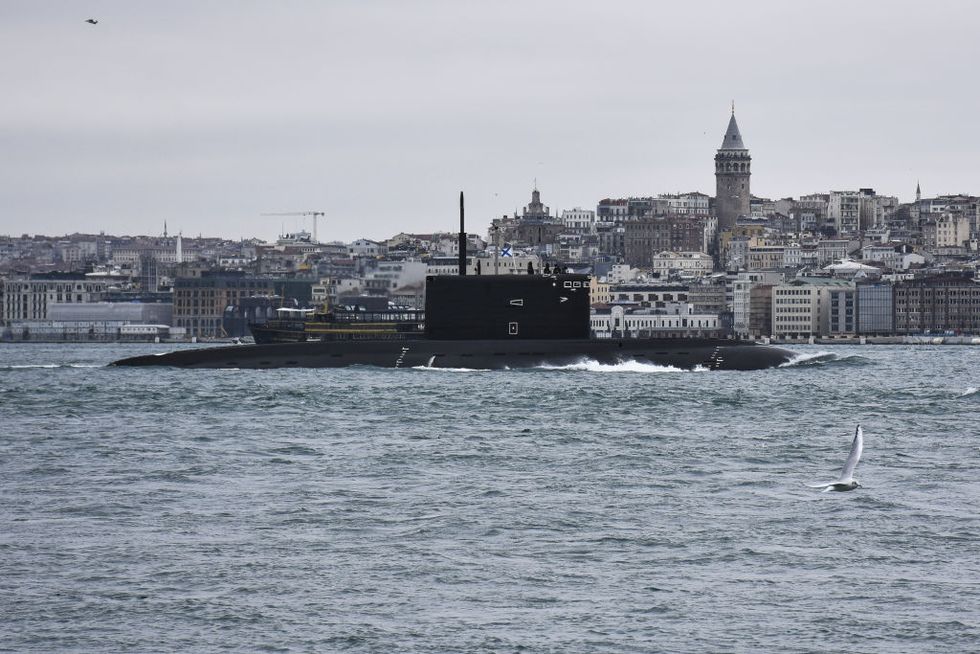russian submarine passes through the bosphorus
