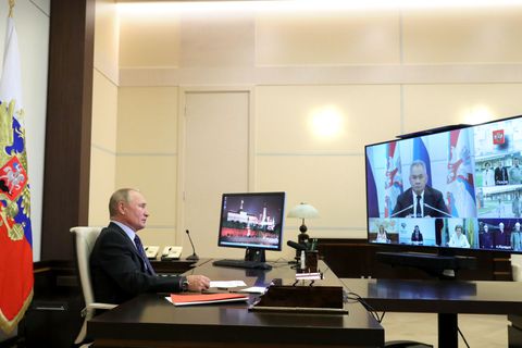 russian president putin takes part in opening ceremonies of russian defense ministry medical centers via video link