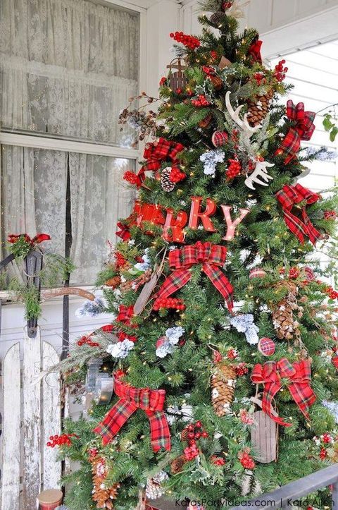 rustic christmas trees plaid farmhouse