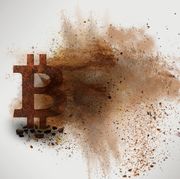 rusty bitcoin sign is demolishing and collapsing