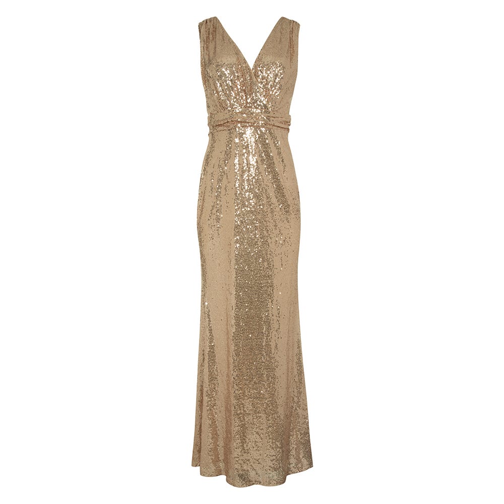 Clothing, Dress, Gown, Day dress, Cocktail dress, Bridal party dress, Strapless dress, Beige, Formal wear, Shoulder, 