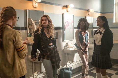 Riverdale -- "Chapter Thirty-Nine: The Midnight Club"  Pictured (L-R): Madelaine Petsch as Teen Penelope Blossom, Lili Reinhart as Teen Alice Smith, Ashleigh Murray as Teen Sierra Samuels and Camila Mendes as Teen Hermione Gomez 