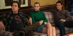 riverdale    chapter seventy six killing mr honey    image number rvd419a0213b    pictured l   r cole sprouse as jughead jones, lili reinhart as betty cooper, and casey cott as kevin keller    photo kailey schwermanthe cw    © 2020 the cw network, llc all rights reserved