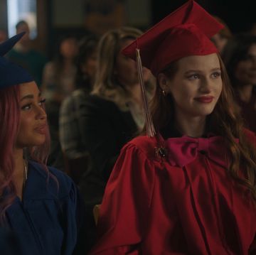 riverdale    “chapter seventy nine graduation”    image number rvd503fg0137r    pictured l r vanessa morgan as toni topaz and madelaine patsch as cheryl blossom    photo the cw    © 2021 the cw network, llc all rights reserved