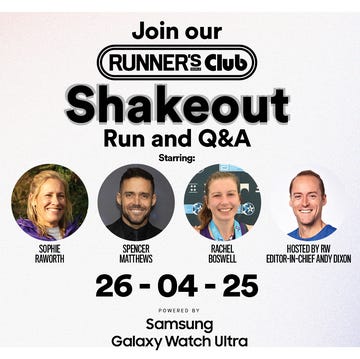 graphic displaying event text and headshots of four runners graphic displaying event text and headshots of four runners