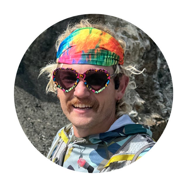 runner with heart shaped sunglasses and tie dye headband