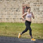 do not use without written permission  heather irvine running in bethlehem wearing the senita go with the flow maternity sports bra