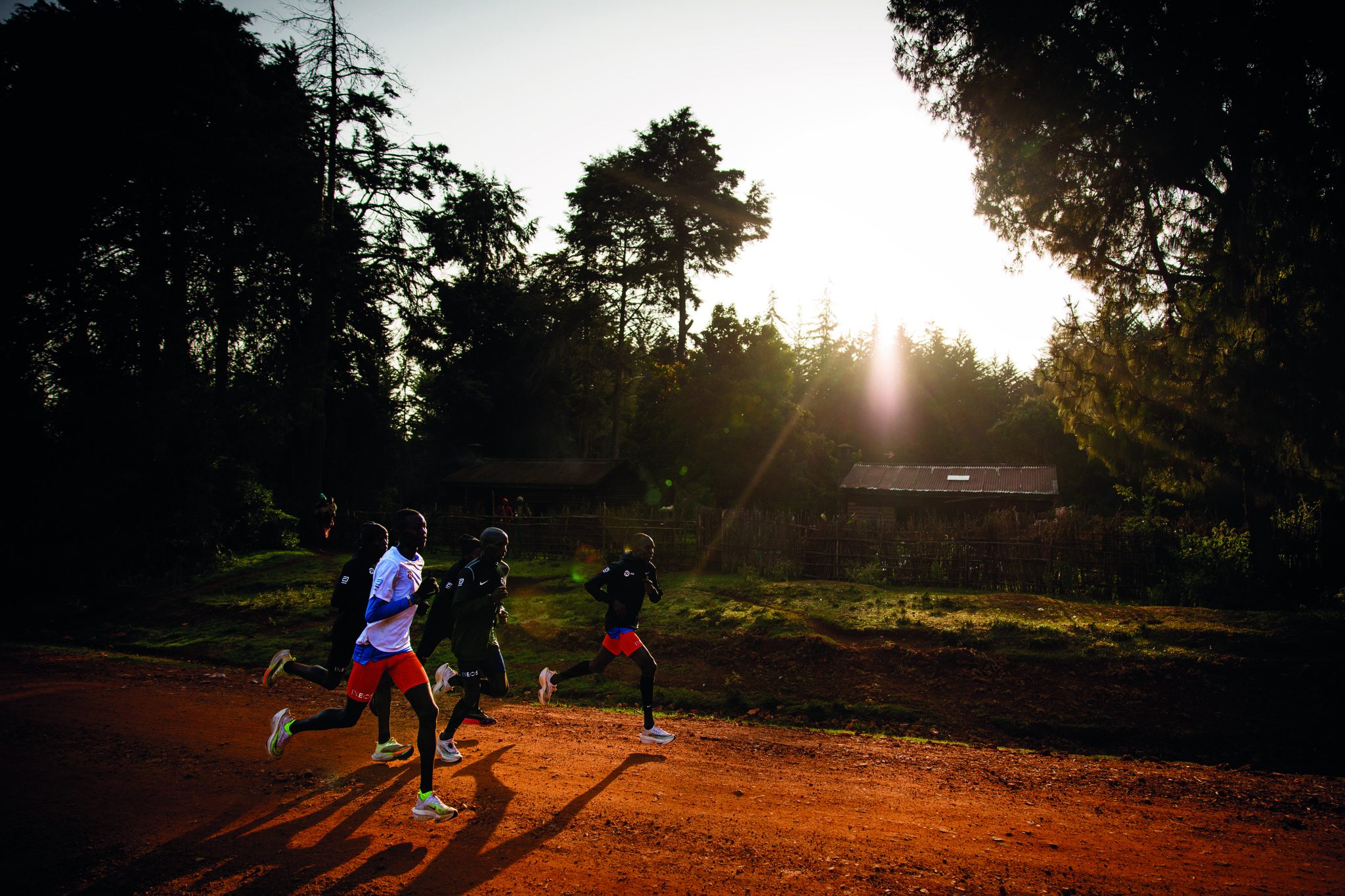 kipchoge center and some of his nn running teammates during a thursday 30k long run in the forest of kaptagat