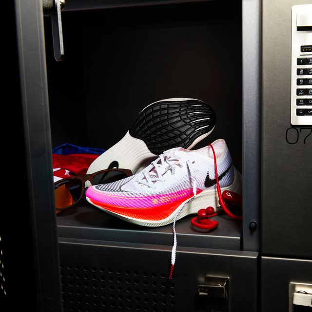 a pair of shoes in a locker