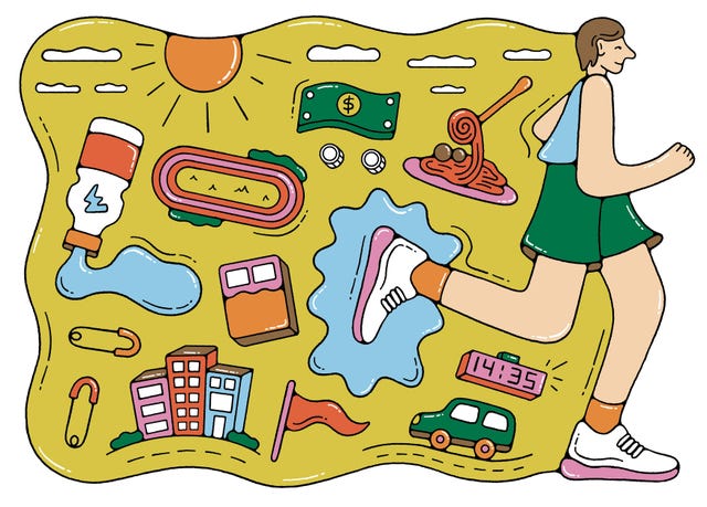 illustration of all the things a runner needs to do before the race