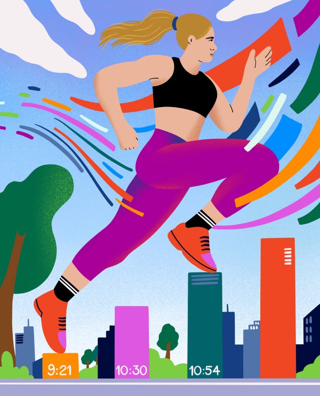A vibrant illustration of a runner in action with abstract elements depicting speed