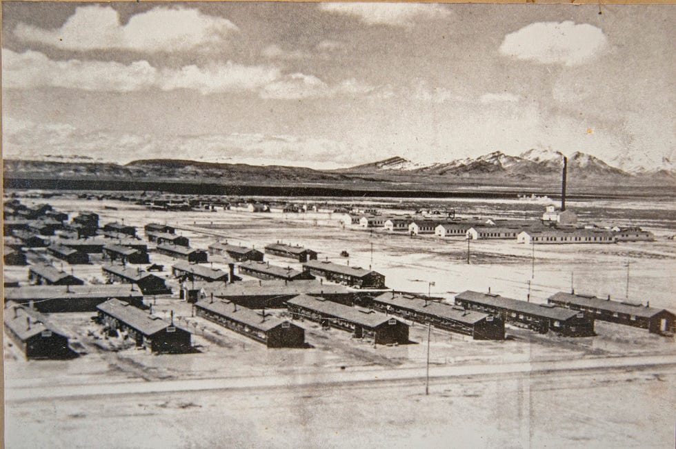 historic photo of an arrays of barracks at topaz japanese internment camp near delta, utah, reckoning with the west, land