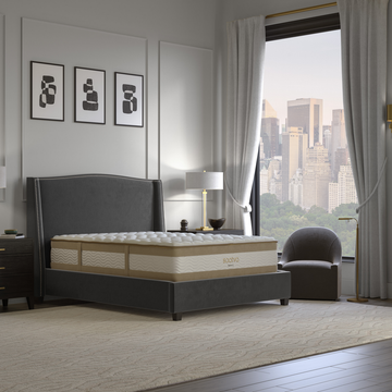 a bedroom with a large window a bedroom with a large window