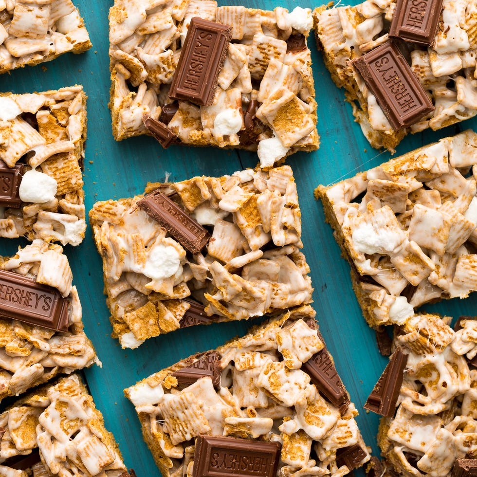 cereal, chocolate, and marshmallows in a dessert bar