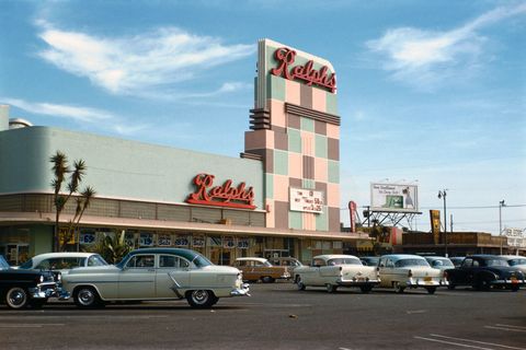 vintage photo of grocery store   ralphs parking lot
