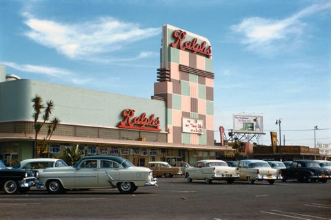 vintage photo of grocery store   ralphs parking lot