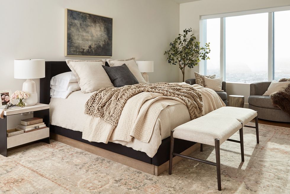 pottery barn and ayesha curry bedroom with neutral bedding
