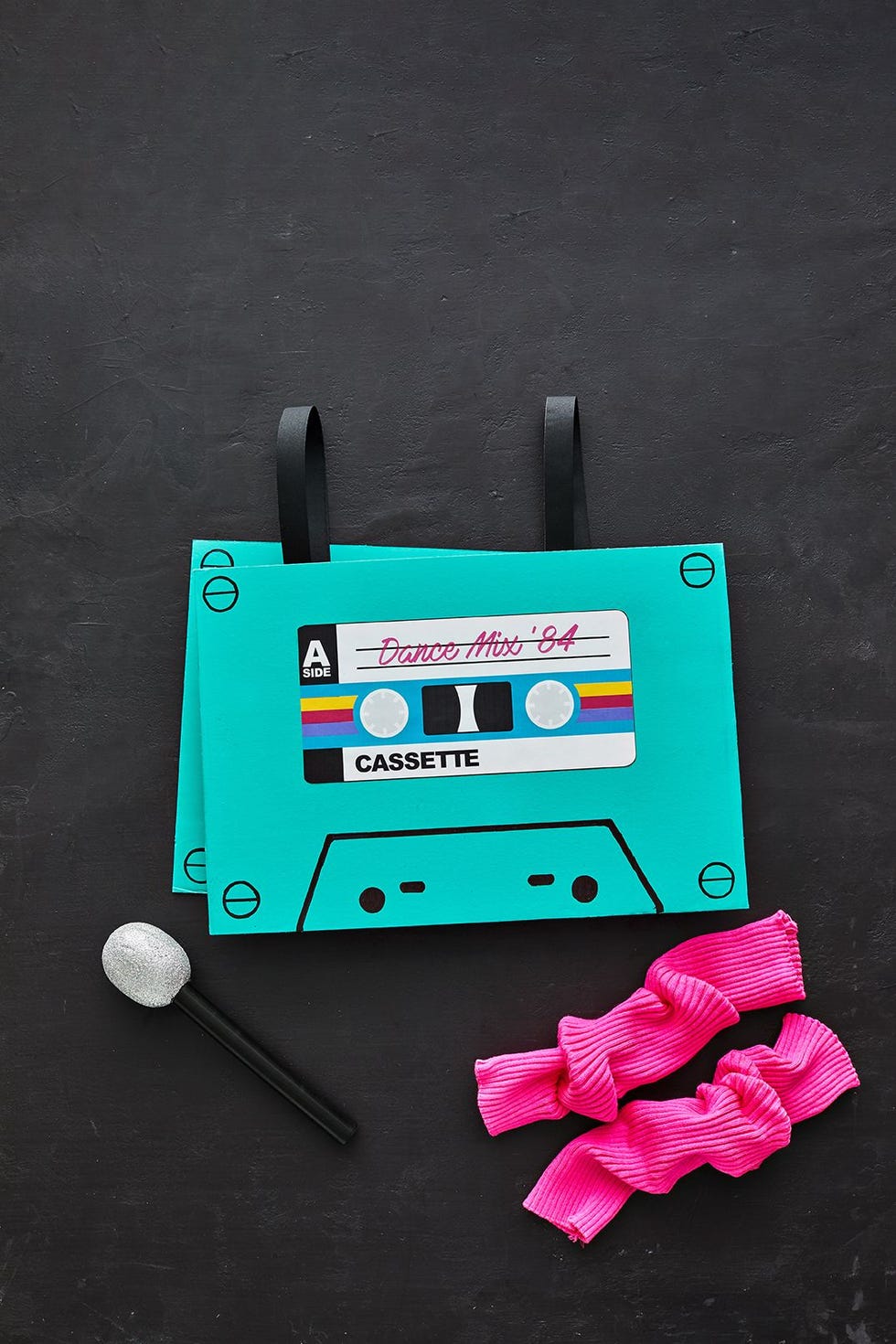 easy halloween costume, diy cassette tape costume against a black background