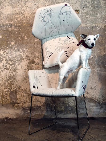 Chair, Furniture, Canidae, Art, Sitting, Illustration, Companion dog, 