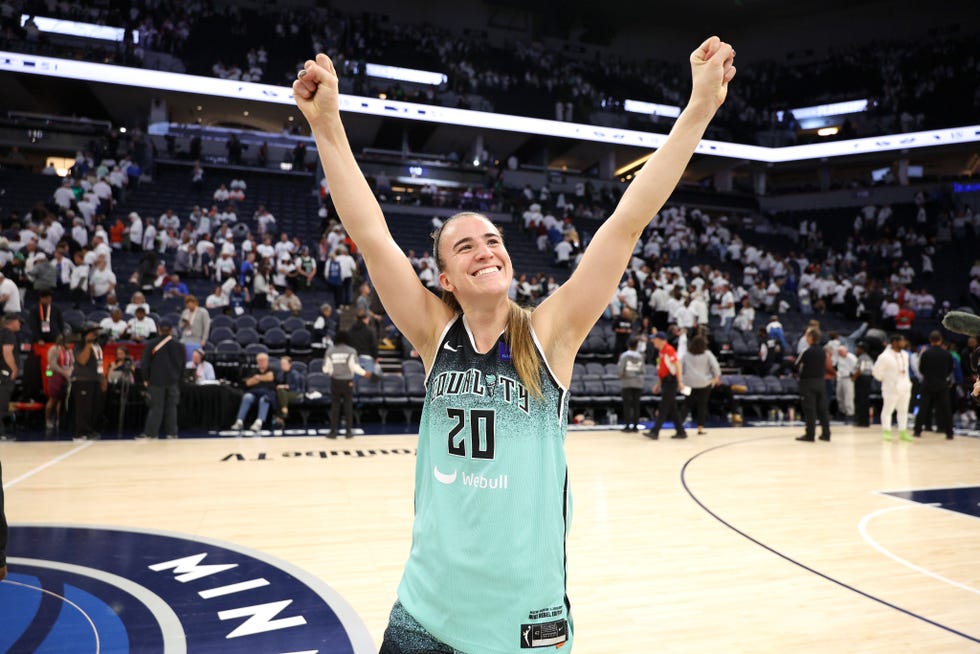 minneapolis, minnesota october 16 sabrina ionescu 20 of the new york liberty reacts after hitting a game winning three point basket to defeat the minnesota lynx 80 77 in game three of the wnba finals at target center on october 16, 2024 in minneapolis, minnesota photo by david berdinggetty images