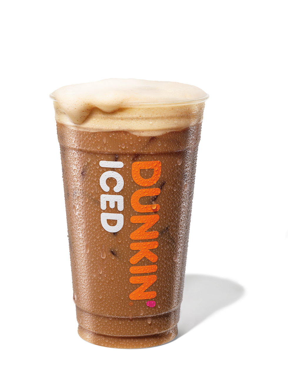 iced coffee from dunkin in a clear cup with condensation