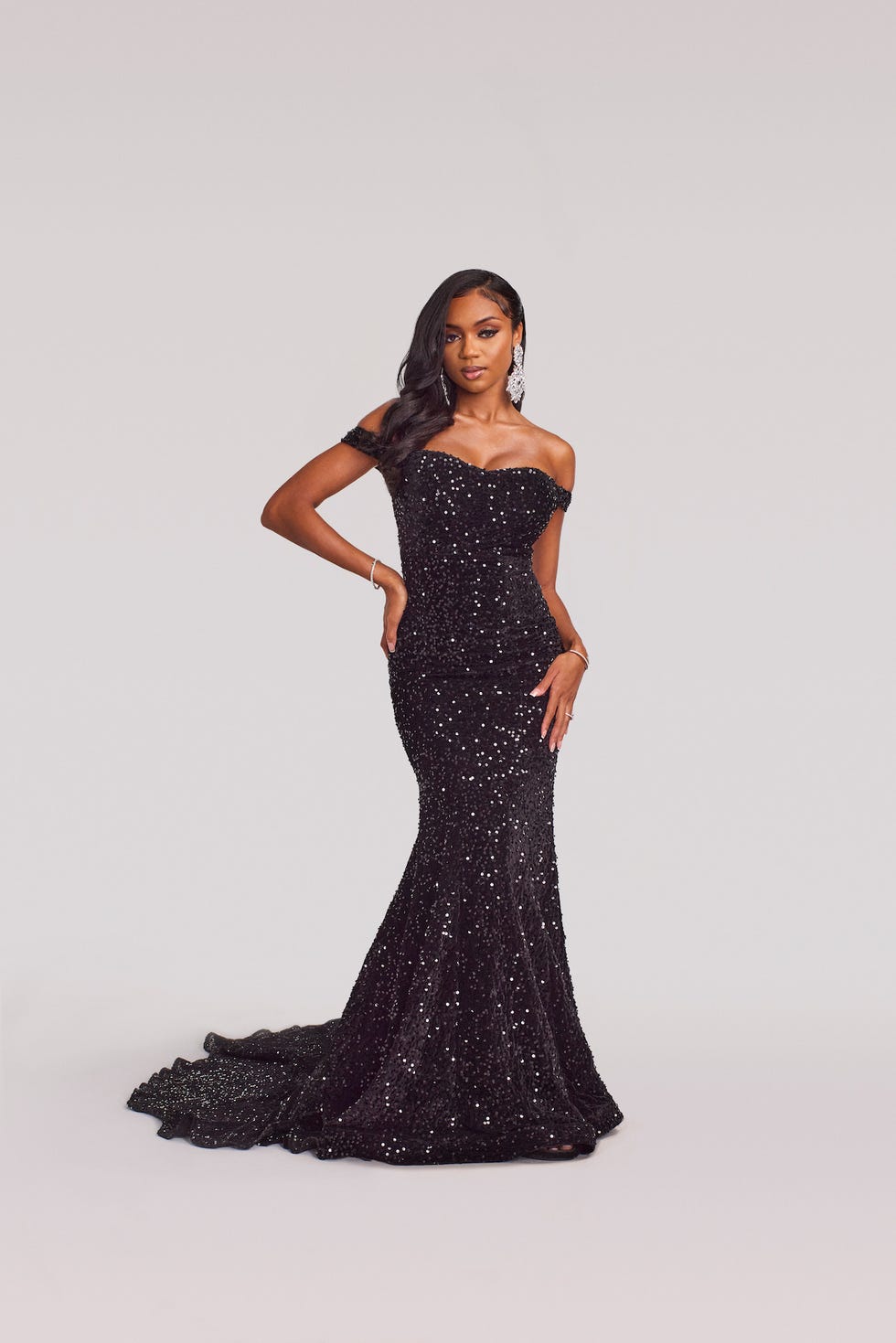 elegant black evening gown designed for formal occasions