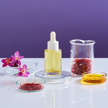 skincare bottle with saffron ingredients