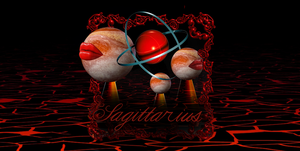 the word sagittarius under a group of planets