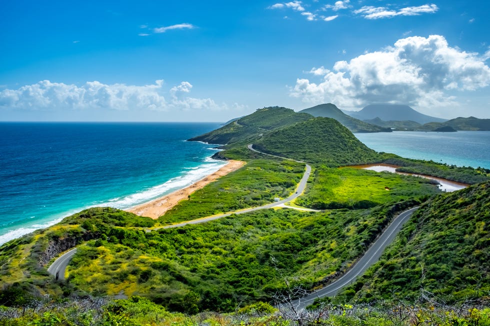 saint kitts panorama with nevis island in the background