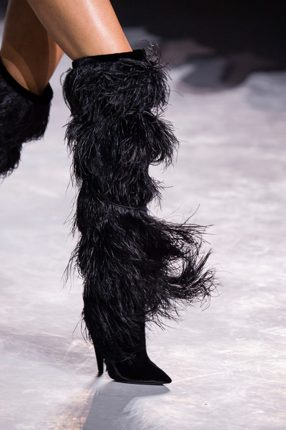 Footwear, Fashion, Fur, Boot, Leg, Knee-high boot, Joint, Shoe, Human leg, Haute couture, 