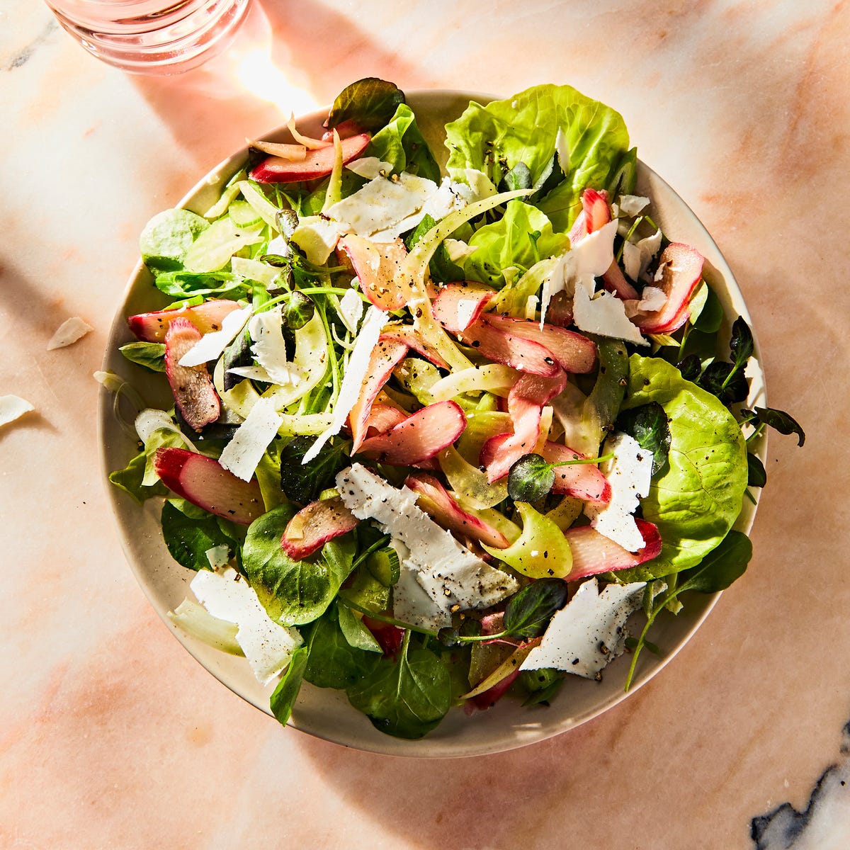 spring salad with quick pickled rhubarb