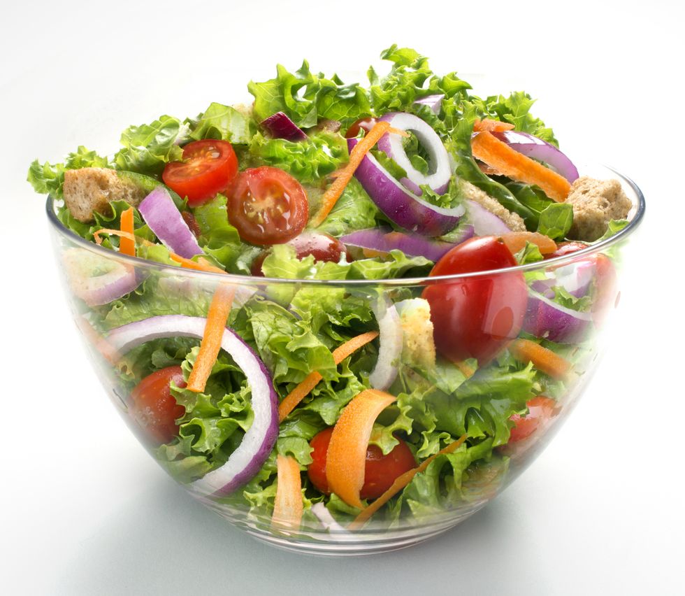 Salad in large glass bowl