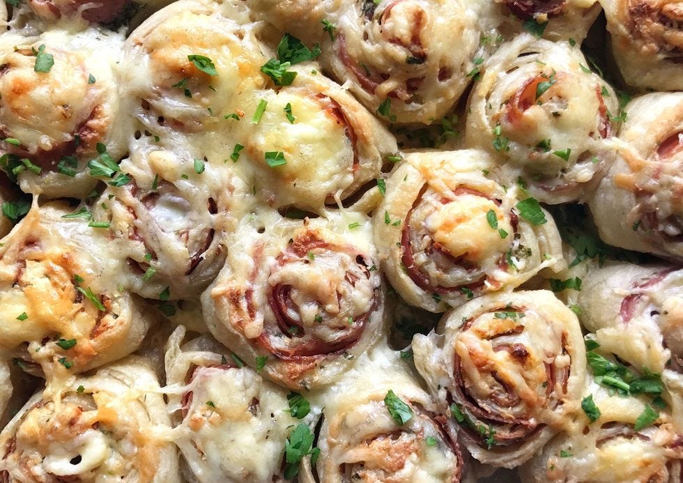 closeup of salami pinwheels