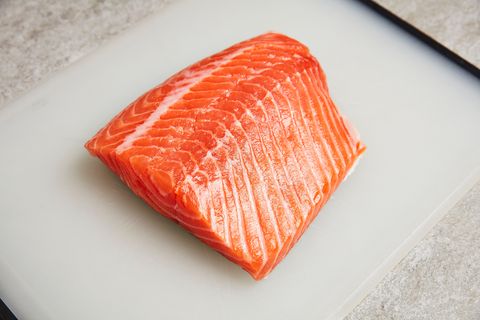 a piece of raw salmon
