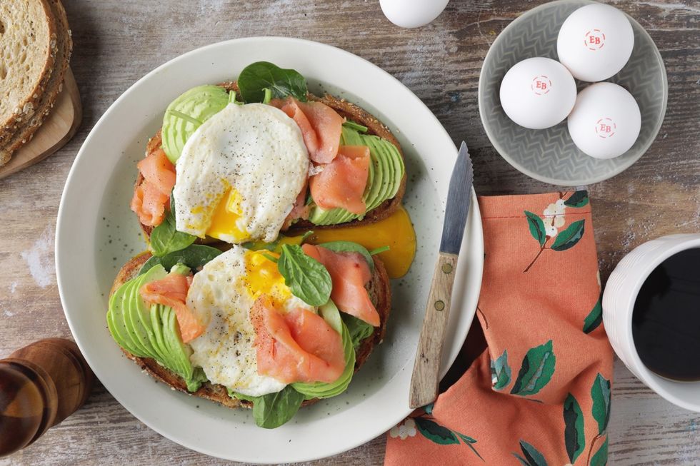 avocado toast with salmon and eggs