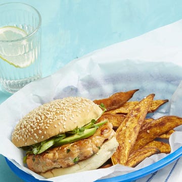 4th of july food salmon burgers and five spice sweet potato fries