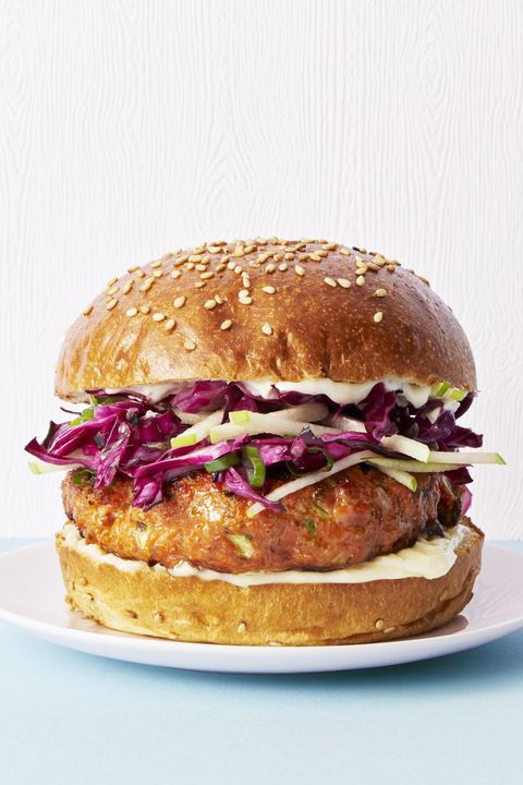 salmon burgers with cabbage apple slaw   good luck foods