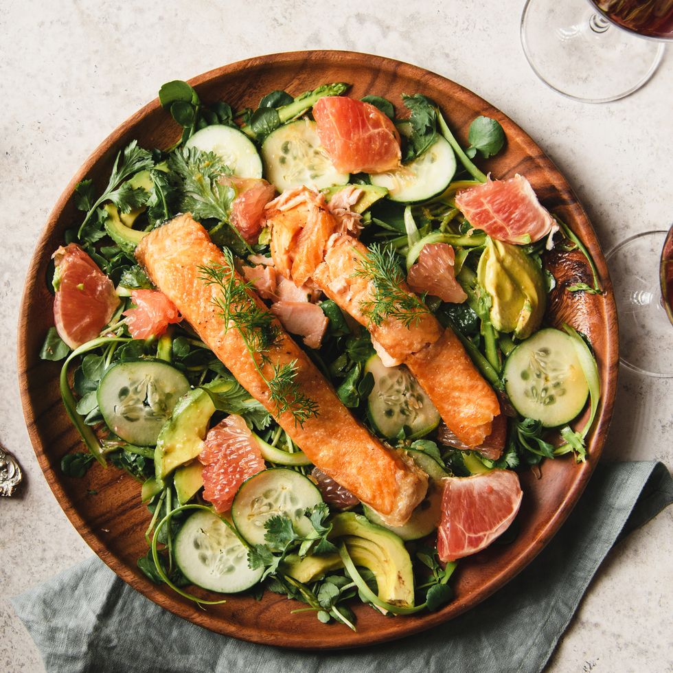 salmon over watercress salad